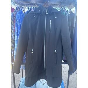 Betsey Johnson Coat L Women's Black Full Length Designer Full Zip Hooded